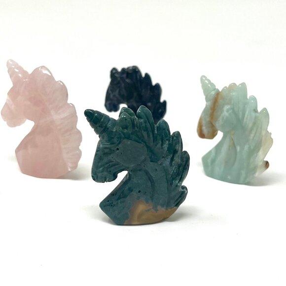 **SOLD*Green Moss Agate chalcedony unicorn carving natural healing crystal stone - Picture 9 of 9